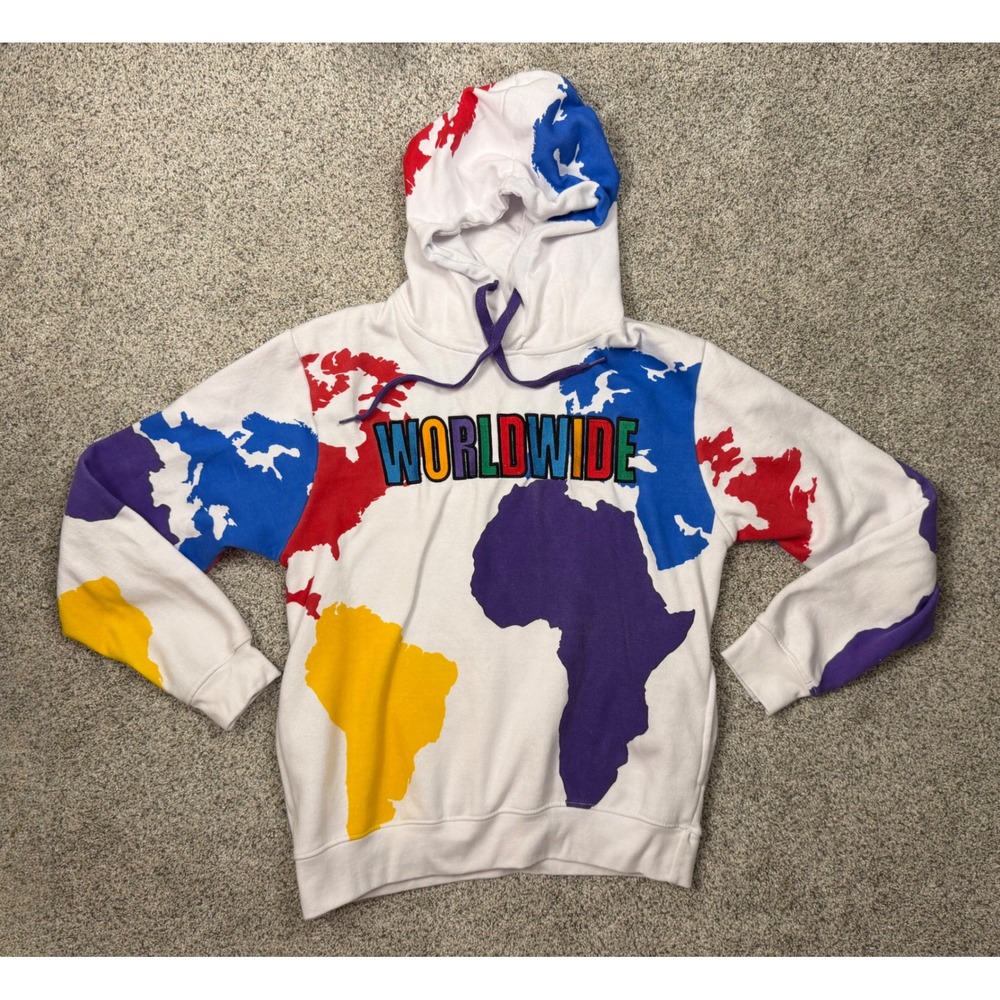 Evolution In Design Hoodie World‎ Map Large White Streetwear Worldwide Graphic